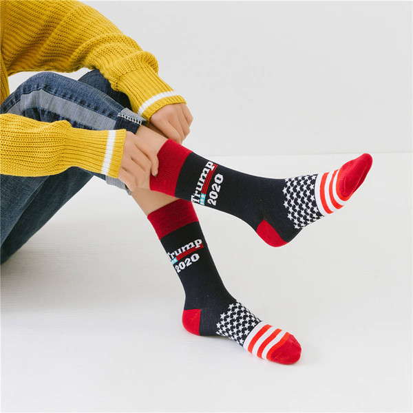 2020 Trump Striped Socks Unisex Men Women Knit Socks President Donald Trump Mid-calf Happy Cotton Socks