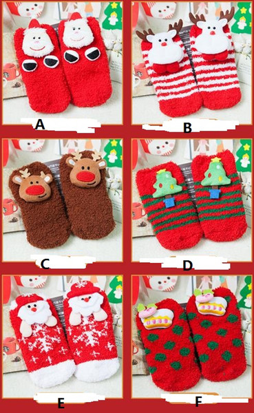 Christmas socks Slipper Baby kids Winter warm thicken Coral Fleece Non slip Floor socks cartoon Snowman Santa Deer sock 1Y-3Y New Year gift