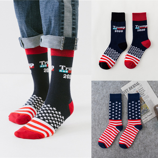 US Trump 2020 Sports sock 4 styles trump USA Flags Pattern Lovers stocking Fashion Hose Fit Men Woman KJY679