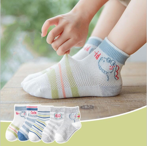 Kids Socks Summer Thin Comfortable Breathable Boys Girls Cotton Fashion Baby Socks Toddler Sock for 1-8 Year 11 Styles 5 pair/ Lot