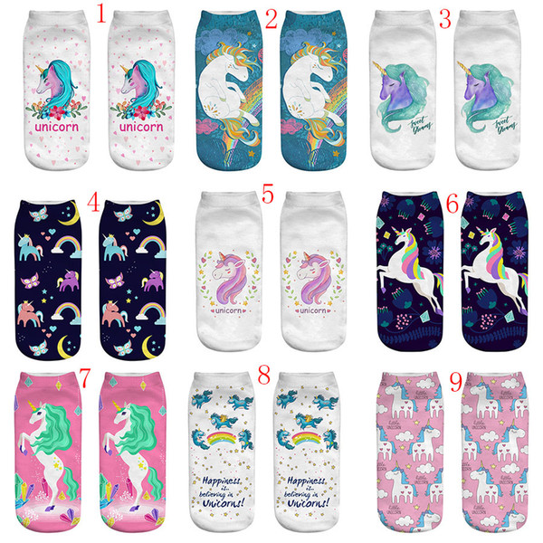 3D Print Unicorn Women big children Ankle Socks Clothing Accessories Casual Socks unicorn cartoon Animal print Hip Hop Socks 28 colors C3695