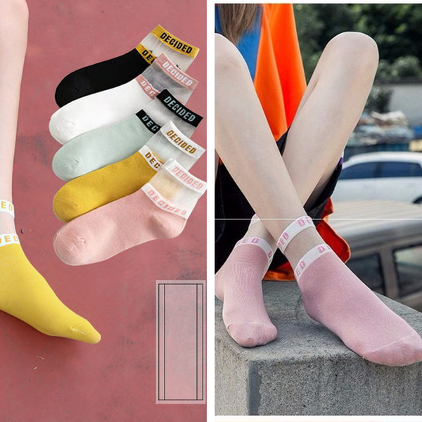 Girls Ankle Socks Letters Summer Thin Breathable Short Socks Candy Color Student College Style Trend Socks Sports Yoga Sock CZ304