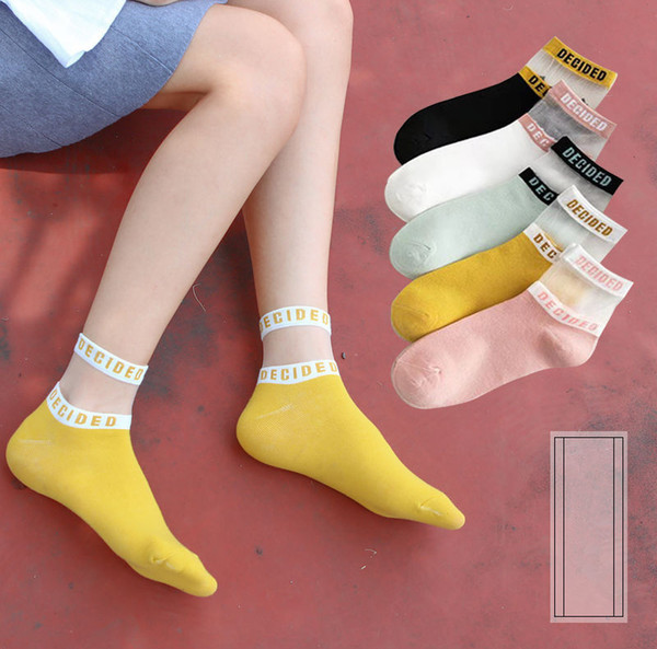 Ladies Girls Socks Letters Summer Thin Breathable Short Socks Candy Color Student College Style Trend Socks Sports Yoga Sock CZ304