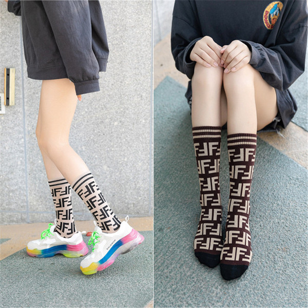 Brand FF Letter Cotton Socks Soft Knee-High Socks Personality Women Winter Warm Outdoor Hiphop Sports Skateboard Sock Stocking C101502