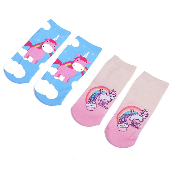 2Pcs/Pair Warm Soft Print Unicorn Socks Women Kids Cute Ankle Cartoon Spring Autumn Short Socks