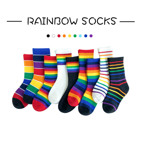 Rainbow Series Children's Socks Wholesale Tide Spring and Summer Rainbow Series Socks Cotton Socks for Boys and Girls