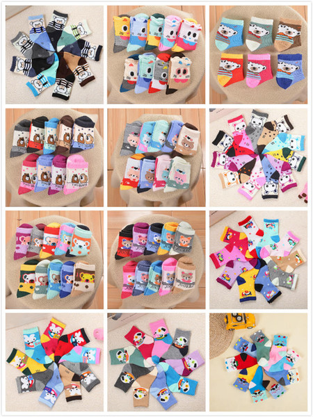 12 Styles children Cartoon socks breathe freely boy girl cotton Jacquard weave Baby socks various colors mixed