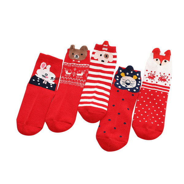 5Pairs / Lot Children's Socks CartoonCotton Baby Socks 1-12 Years Old christmas clothes christmas kids