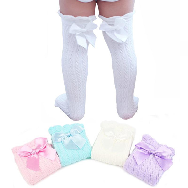 Lovey Baby Girls Knee High Socks Lace Bows Princess Leg Wamers Girls Socks Cotton Knitted Lng Tub For Kids For 1-6 T