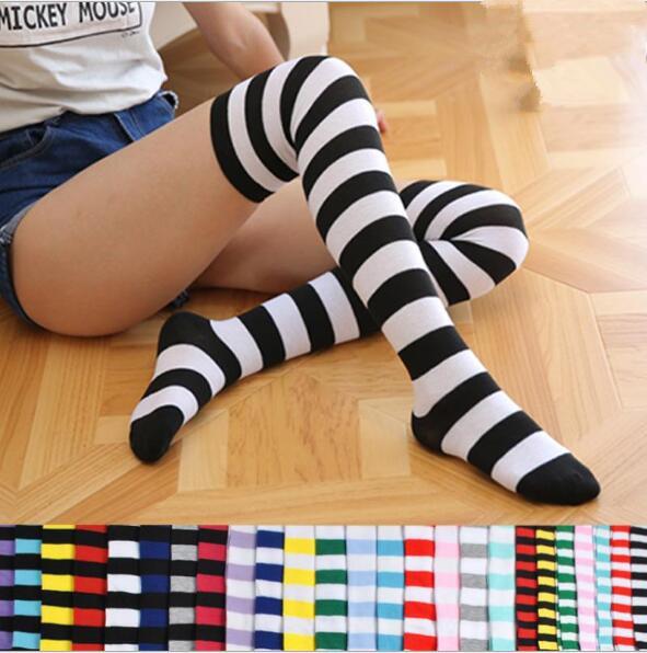 23styles Lady Over Knee Long Stripe Printed Stockings Thigh High Striped Patterned Socks Sweet Cute Women Girl Socking gift 2pcs/lot FFA3272