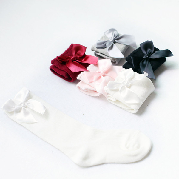 5 colors kids Sports socks girls bow cotton fashion luxury designer socks baby tube long princess dancewear sock clothing