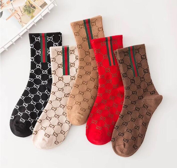 1 set=5 double Gift Box woman socks Spring section net red cool cool tide brand letter socks printed Casual sock Christmas sock high socks