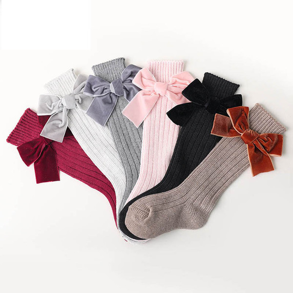 Fashion bows girls socks cotton princess girls designer stockings baby socks girls knit knee high socks kids sock toddler stockings B363