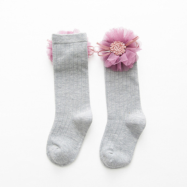 Flower Socks For Girls Autumn Winter Knee High Socks Princess Cute Long Tube Kids Booties Vertical Striped Children