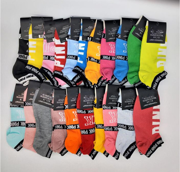 Pink Letter Tag Socks Adults Pink Cotton Short Socks Fashion Sports Basketball Soccer Ship Socks Girls Teenagers Cheerleader Ankle B7117