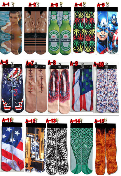 DHL 3d socks 260design kids women men hip hop 3d socks cotton skateboard printed socks