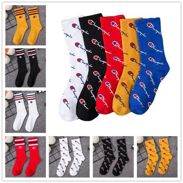 Brand Men Socks Desinger Champion Full Letters Print Long Socks Junior Boys Males Hip-hop Street Stocking Skateboard Long Tube Hosiery B9501