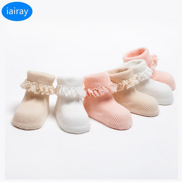 iairay 3 pairs baby anti slip socks for girls cute breathable winter socks baby girl non slip cotton lace infant clothing