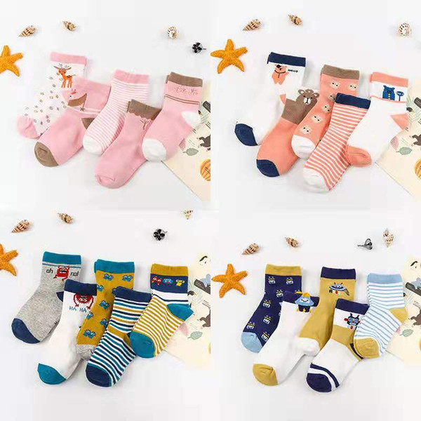 Autumn and winter models, five pairs of cartoon children's socks, boys and girls in the tube cotton socks