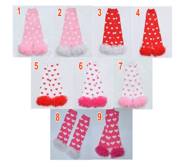 Wholesale Baby Valentine's Day Chiffon Ruffle Leg Warmers infant girl boy kids leg warmer Love Heart leggings 20 pairs/lot can mix color