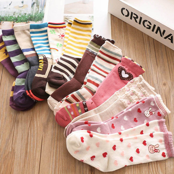 Multicolor Love stripe baby socks cartoon designer stockings cotton kids socks girls socks girls knit knee high sock kids clothing B34