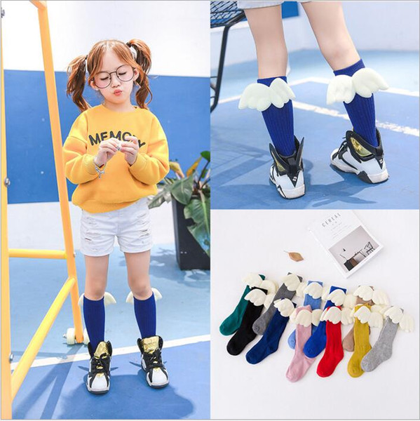 Baby Socks Angel Wings Knee High Socks Toddler 3D Cartoon Stockings Children Cotton Hosiery Fashion Socks Wings Leg Warmers Clothing B2789