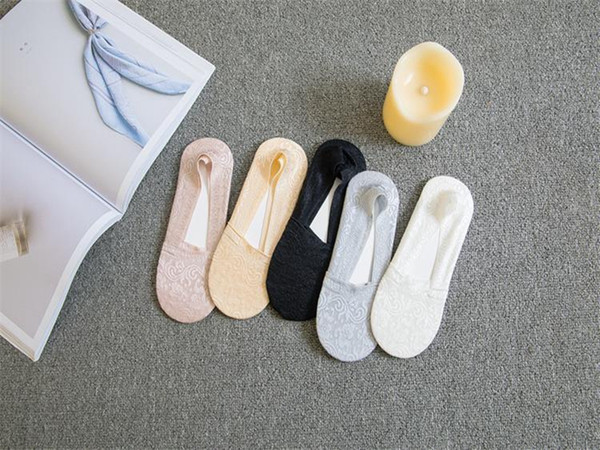 Women girls lace fashion summer flower bow short antiskid sock invisible socks silicone non-slip shallow mouth invisible socks