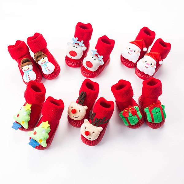 6 Styles 2019 Christmas Socks Infant Kids Baby Xmas Newborn Anti Slip Sock Cartoon Cute Winter Warm Floor Socks