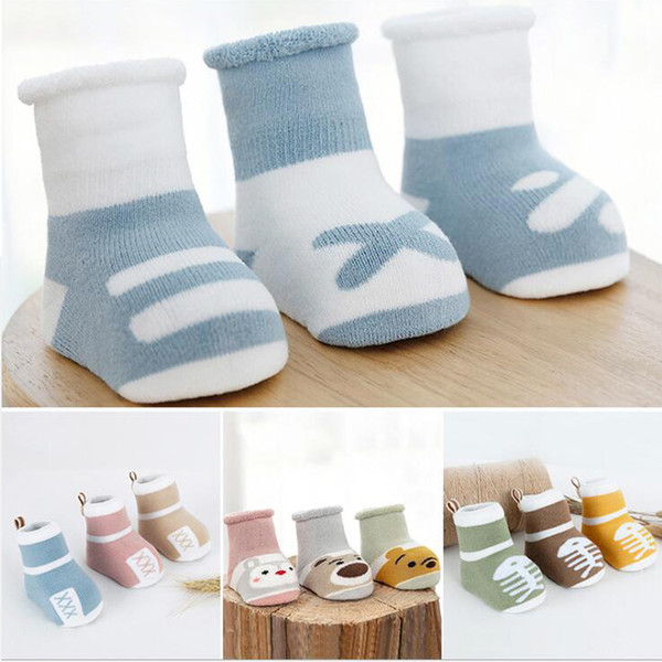 3 Pairs/lot Baby Girl Socks Set Children Socks Newborn Cartoon Unisex Soft Cotton Kids Winter Warm Heavy Boys 0-3T