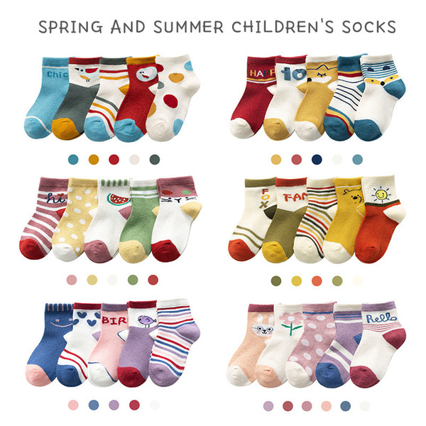 5 pairs/lot 12styles Summer Children Mesh Boat Socks Kids boys Girls Cotton Socks Cartoon Animal Print Short Tube Mesh Boat Socks WF306