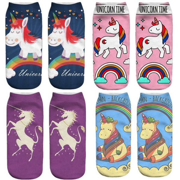 Fast DHL Girls 3D Printed Unicorn Socks Low Cut Ankle Sock Cotton Teenager Cartoon Pattern Socks 24 Style Wholesale