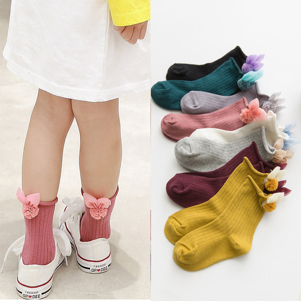 2019 spring new children's socks cute accessories girls in the tube socks roll Luokou cotton loose mouth baby socks