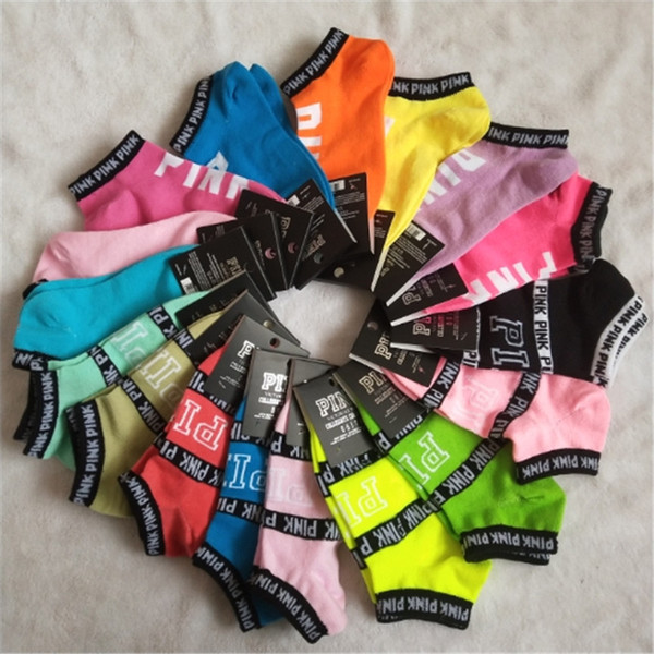 Women Pink Ankle Socks Victoria Sports Cheerleaders Short Sock Girls Secret Cotton Boat Socks Pink Skateboard Sneaker Stockings With Tags