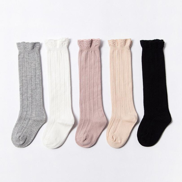 Baby Socks Kids Knee High Socks Tube Ruffled Sock Girls Winter Warm Brand Cotton Pure Color Stockings Fashion Designer Clothes YL538