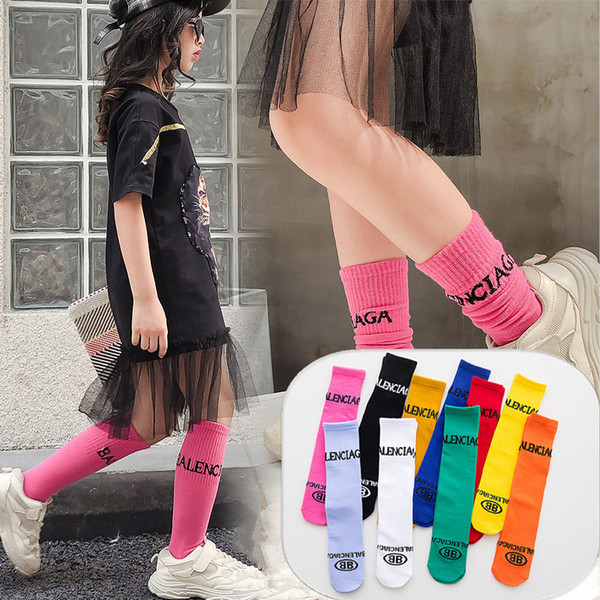 Girl Candy Color Socks Kids Cotton Letter Print Knee high Tights Children Spring Autumn leg warmer 10Colors 35CM