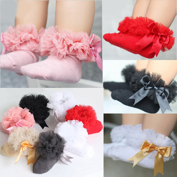 5paiys/10pcs 2-6Y Kids Tutu Socks Short Baby Girls Sock Princess Silk Ribbon Bowknot Lace sock Ruffle Cotton Ankle Socks Photography Props