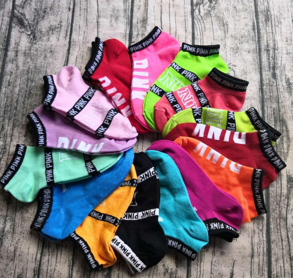 Pink Socks Fashion love pink Women Sports Socks Short pink letter Sports Socks Boat Ankle Sock Multi Color 100 Pairs christmas gift