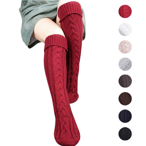 8colors knitting Women Long Boot Socks wool Over Knee Thigh High Warm Stocking Pantyhose Tights leg warmers fashion socks 2pcs/pair FFA952