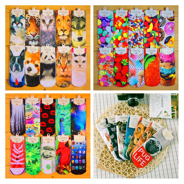 New Arrival 50 type 3D Printing Socks Girls Harajuku Animal Fruit Food Cartoon Unisex Big Kids Teenager Hip Hop Cotton Skateboard Sock