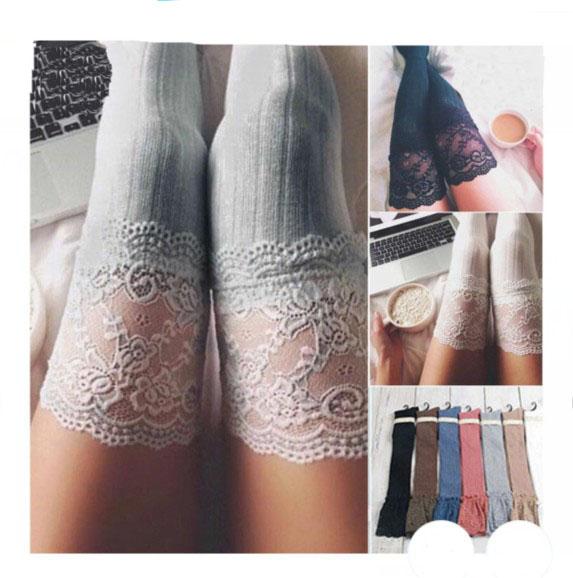 Fashion women winter cable knit over keen long boot thigh-high warm socks leggings girls lace crochet knitted stockings