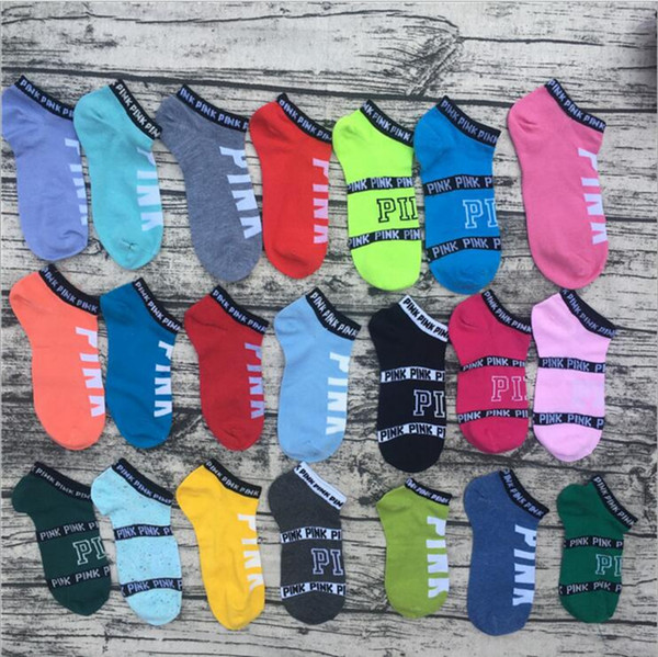 Pink Letter Socks Pink Anklets Hosiery Cotton sports Socks For women & Girls Europe America style Summer Short Sock LM3