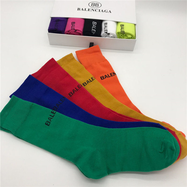 Fashion Luxury Cosy Socks France Designer Casual Sport Socks 5 Pairs/Lot Men Women Green Blue Long Socks Chaussette