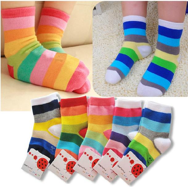 Korea Japan rainbow striped cotton socks cute kids socks Unisex colorful sock 20pcs/lot fashion socks baby sock