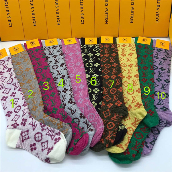 Fashion Luxury Long Cosy Socks Female Printing Long Stocking France Designer Pink Purple Sport Socks with Box Women Letter Casual Socks