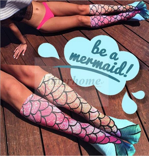 Mermaid 3D Socks Mermaid Tail Beach Socks Mermaid Stockings Fashion Knee High Socks Cosplay Fish Scales Sock Long Boot Hosiery B457 50