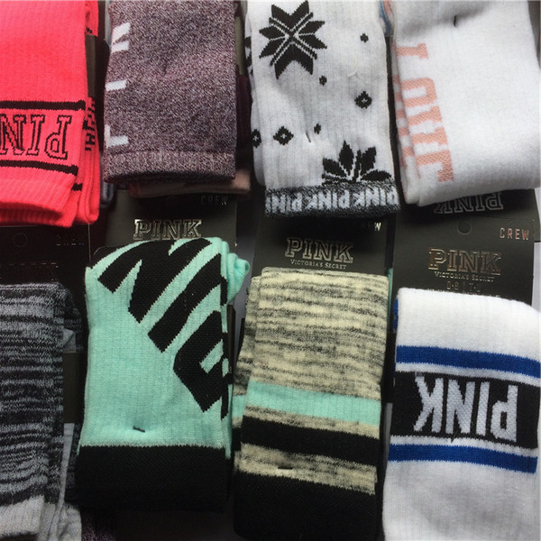 PINK Letter Stocking Knee High Long Socks for Women Winter Warm Stockings Hip-hop Stocking Socks With Paper Tag Fast Shipping