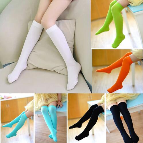 Girls Kids Solid socks long For Children Cute Polyester Knee high school sock 6 colors Girl Spring Autumn solid princess white