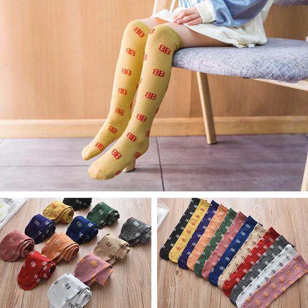 New arrived Children Knit Knee High Socks Cotton Athletic Girls Socks letter Kids Sock student Best Socks Pink Casual Kids Sock A3558