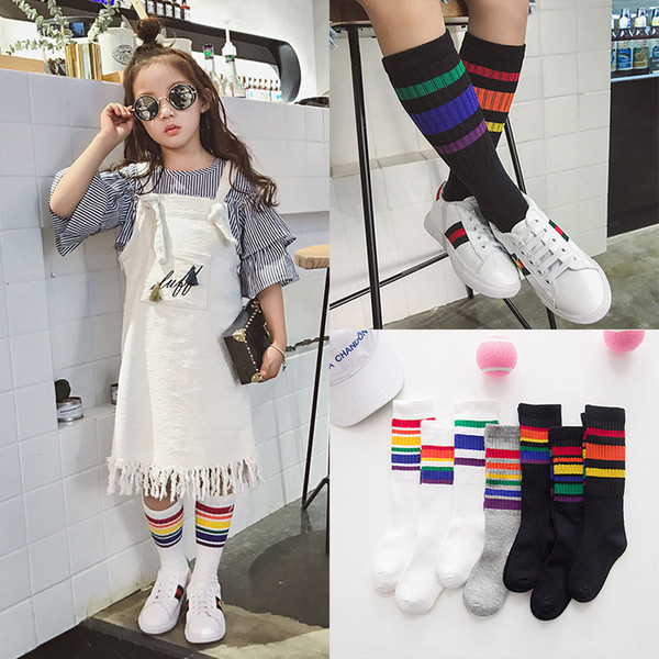 New Korean Baby Socks Kids rainbow cotton Spring Autumn girls boys Best Socks Children stripe Knee High Socks Child accessory A45