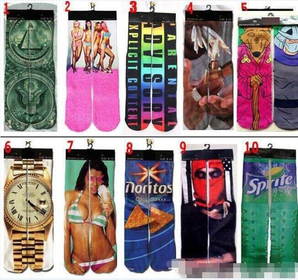 DHL 3d socks kids women men hip hop sock 3d odd cotton skateboard socks printed Unisex socks BYby00